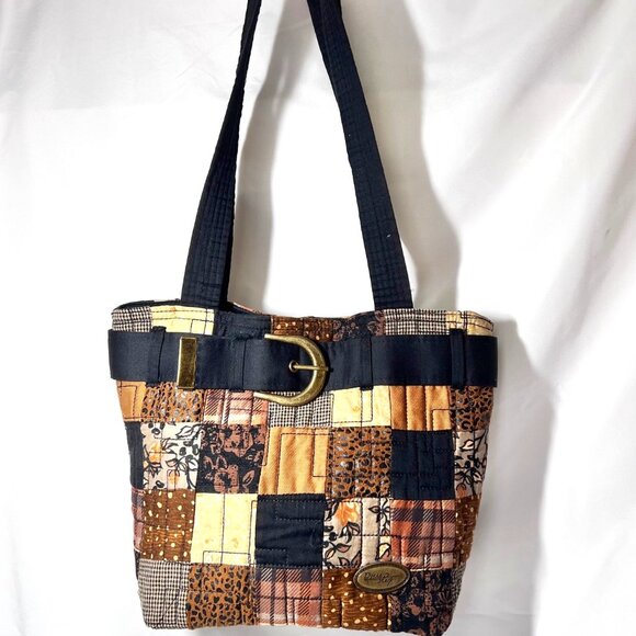 Donna Sharp Quilted Belt Buckle Purse-Brown Mix Medium Shoulder/Tote Purse Bag - Picture 2 of 16